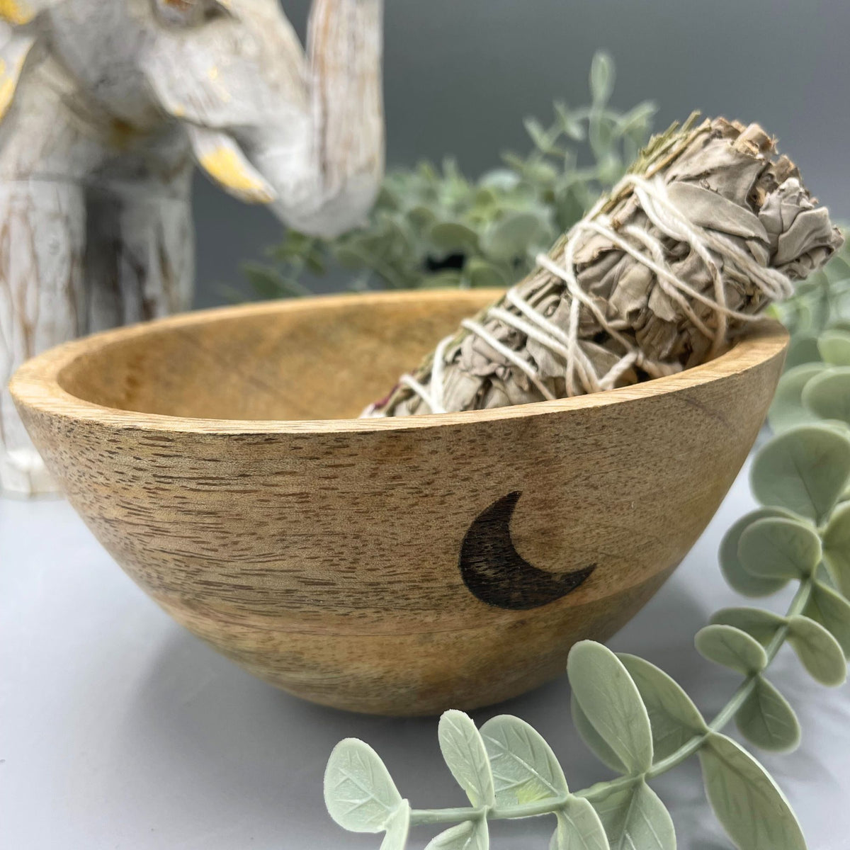 Fa füstölő- és rituális felajánlótál - Három hold - 14x7 cm