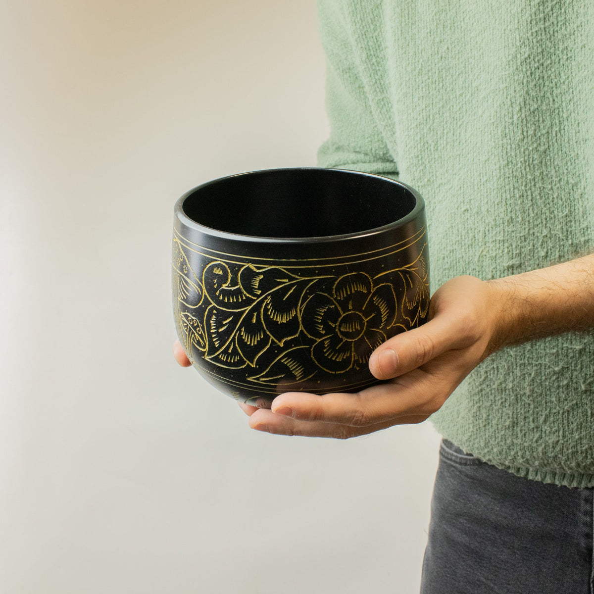 Tibetská mísa ve tvaru kotlíku – magická houba, žlutá (15cm)