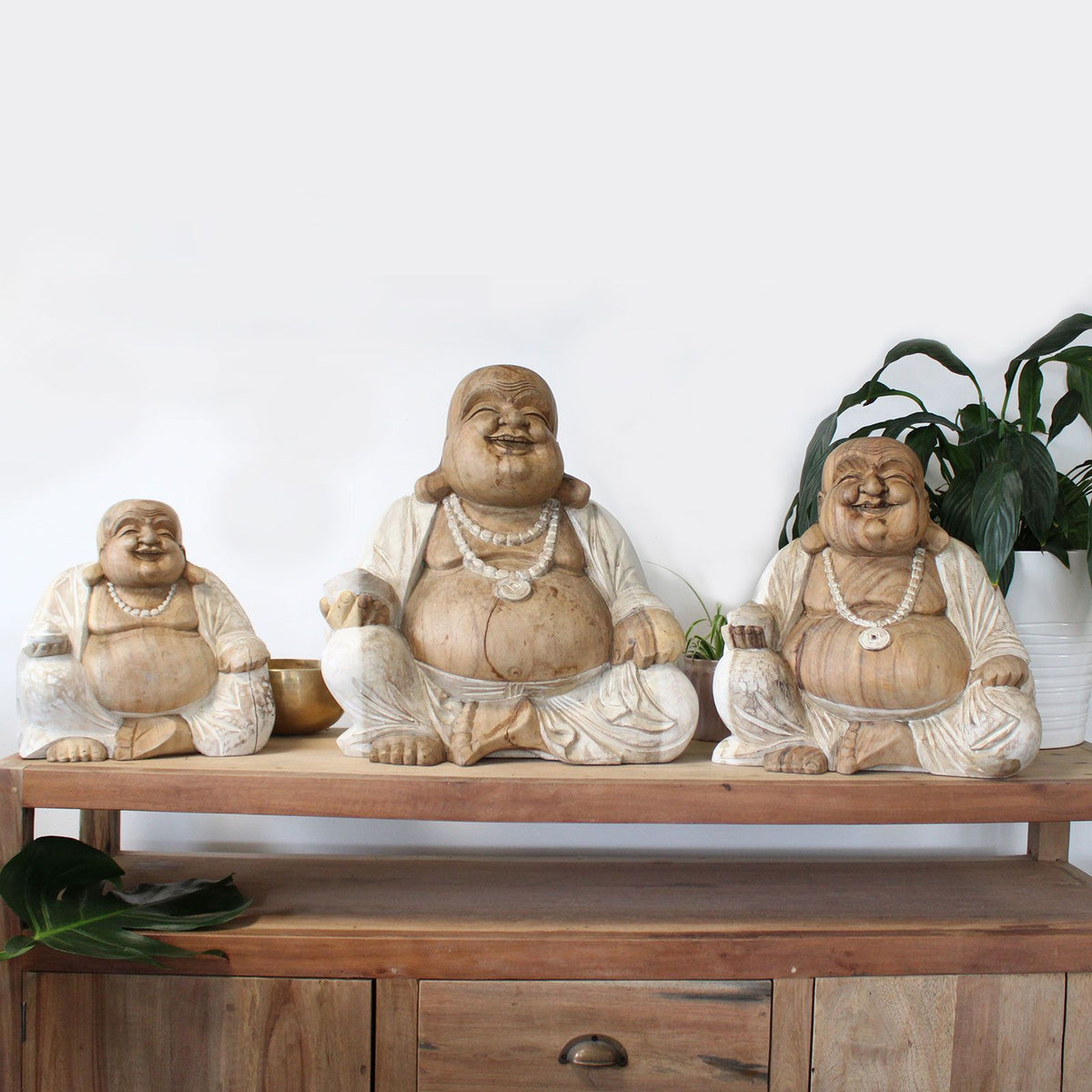 Kézzel faragott Buddha szobor - 40 cm, boldog - Fehérített
