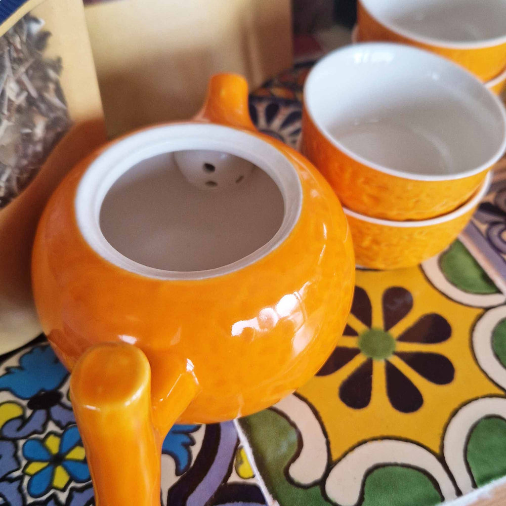 Bylinková čajová sada oranžová – kanvica a štyri šálky
