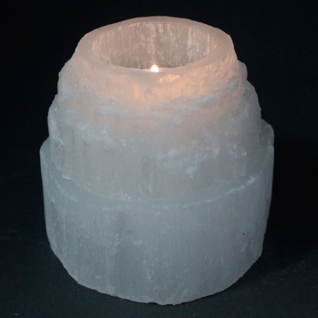 Selenit-Kerzenhalter Bergspitze - 8 cm