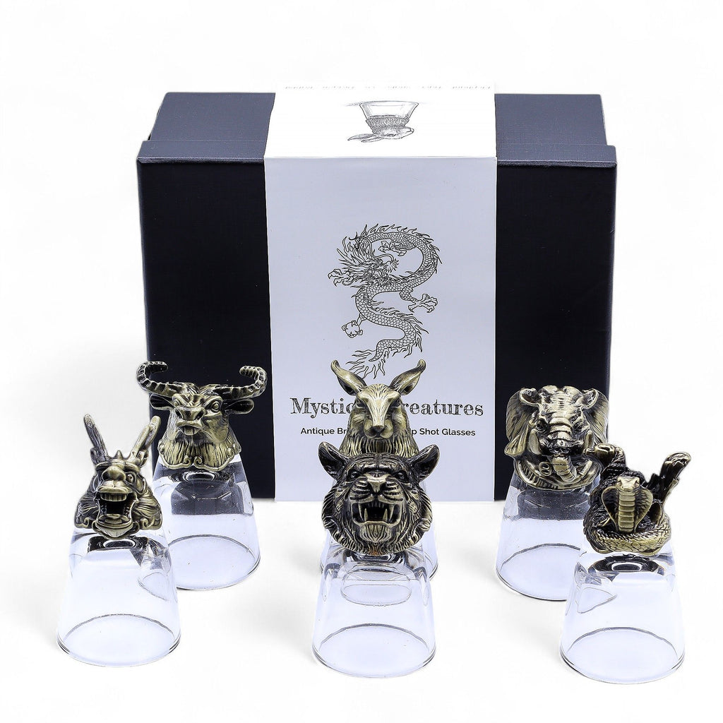 Geschenkset mit 6 Schnapsgläsern (50ml) - Wilde Waldtiere - Antikbronze