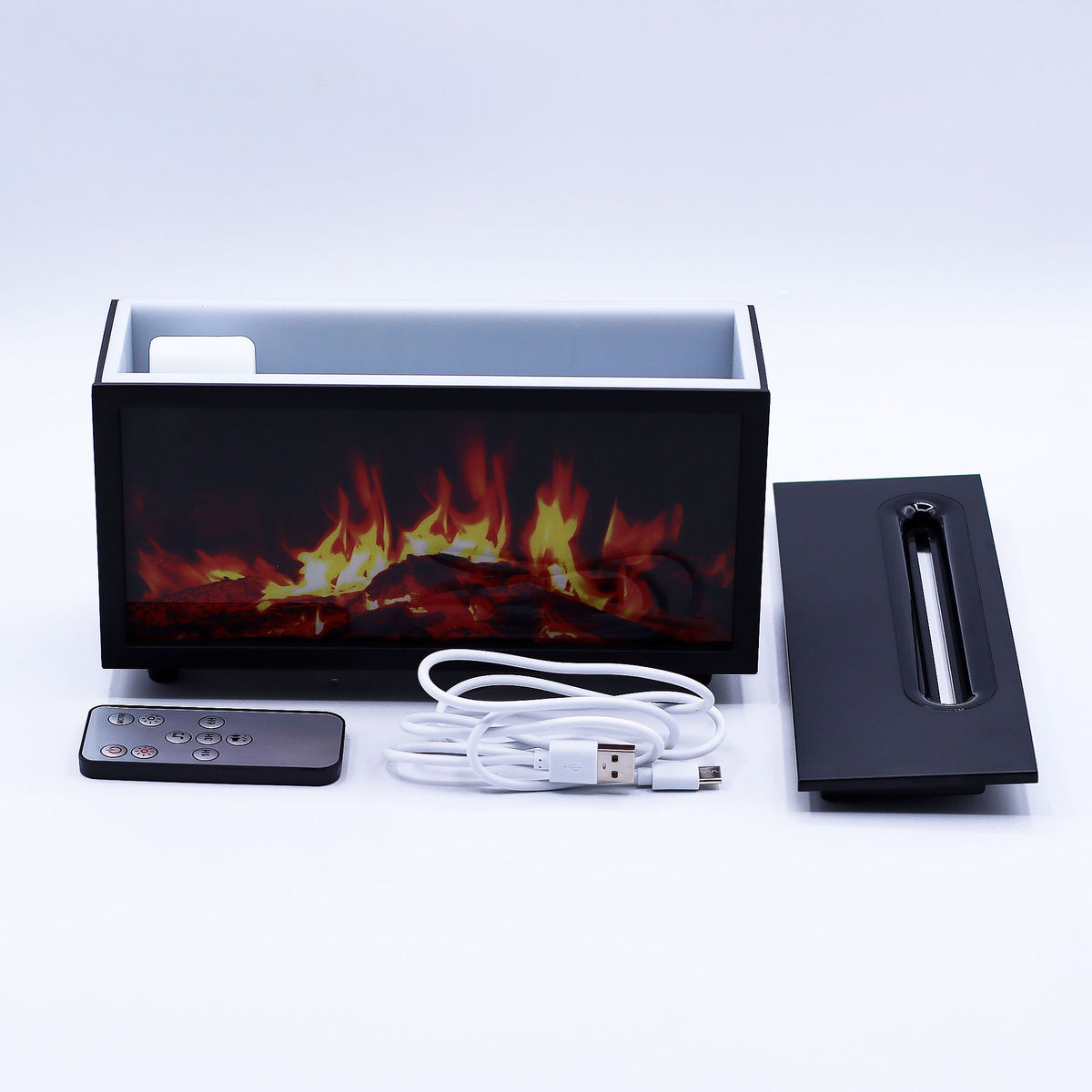 Aroma difuzér s efektom plameňa a spevom vtákov – čierny – USB – zmena farieb