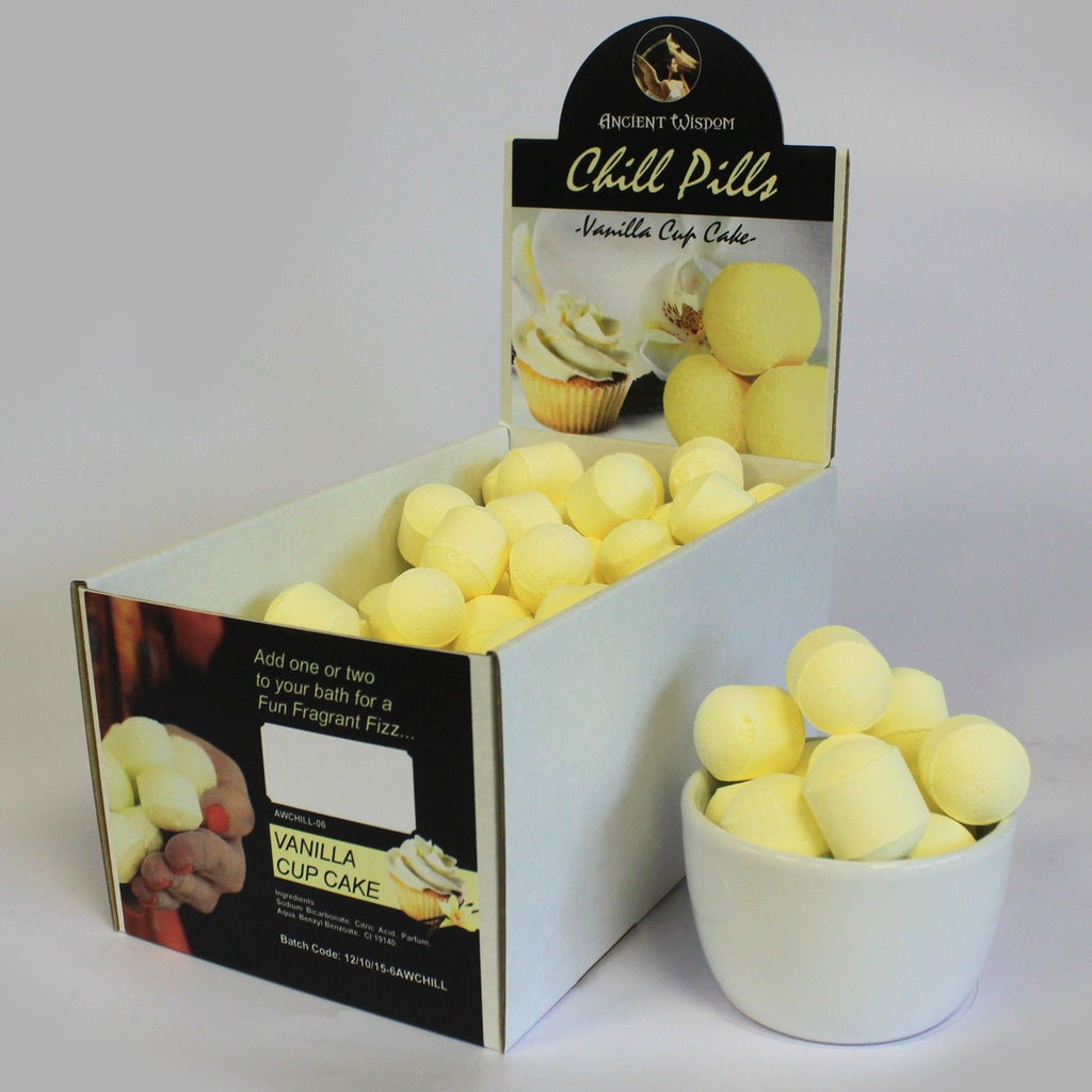 Chill Pills – šumivé tablety do koupele, krabice 1,3 kg – vanilkový cupcake