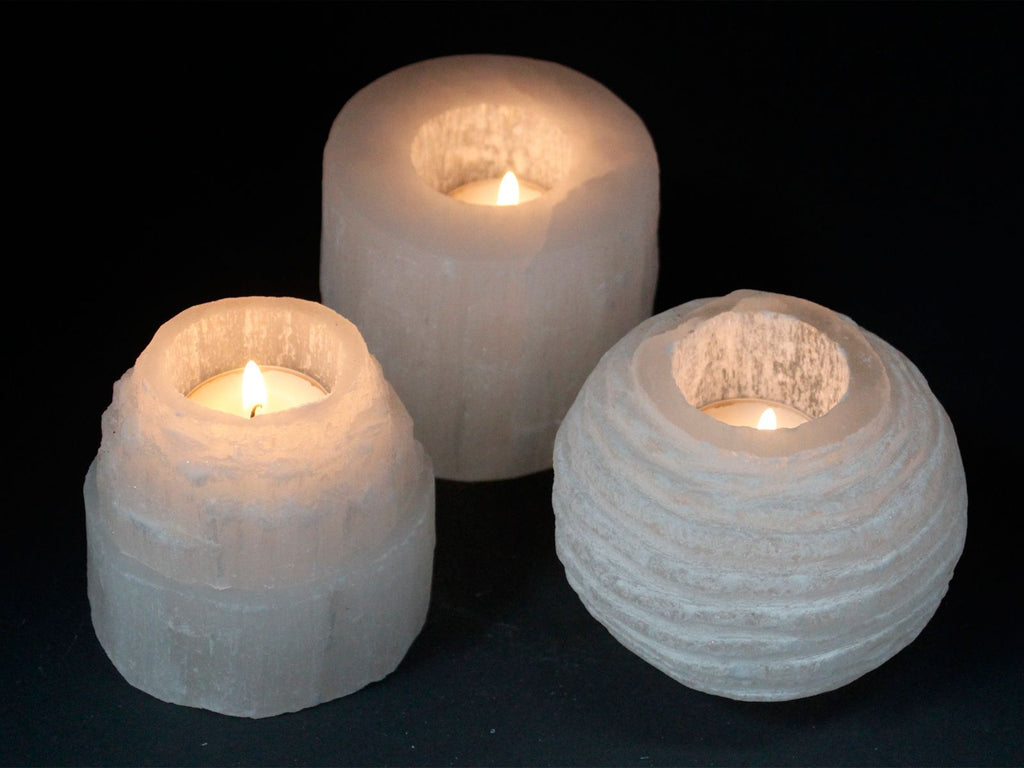 Selenitový svietnik – valec – 8 cm
