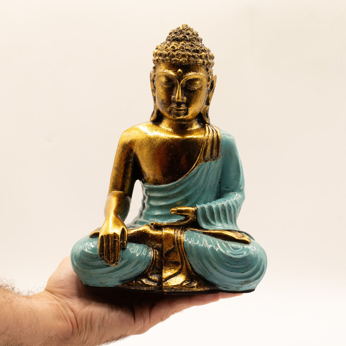 Buddha in Petrol & Gold – Groß
