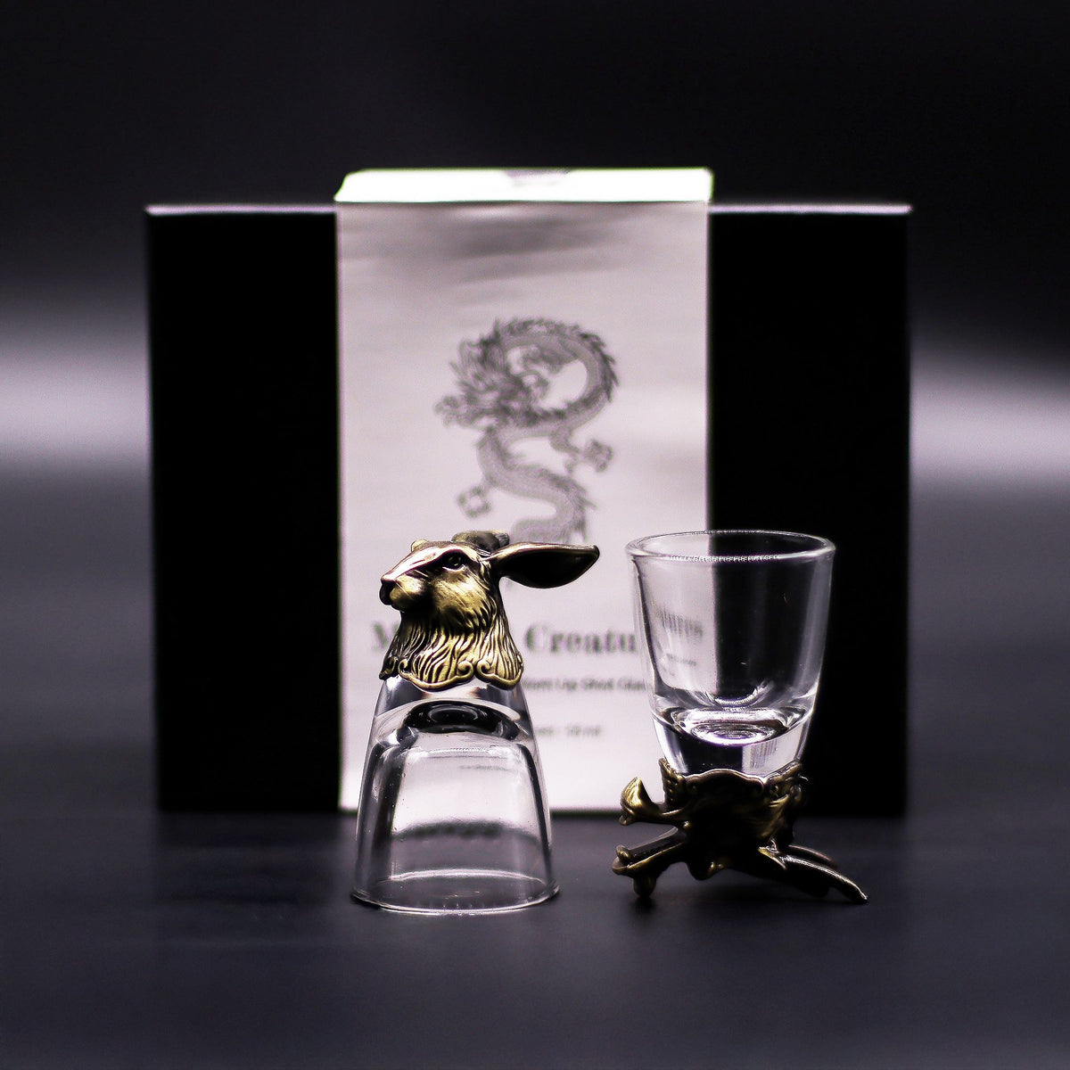 6 darabos feles pohár ajándékszett (50 ml) - erdei állatok - antik bronz