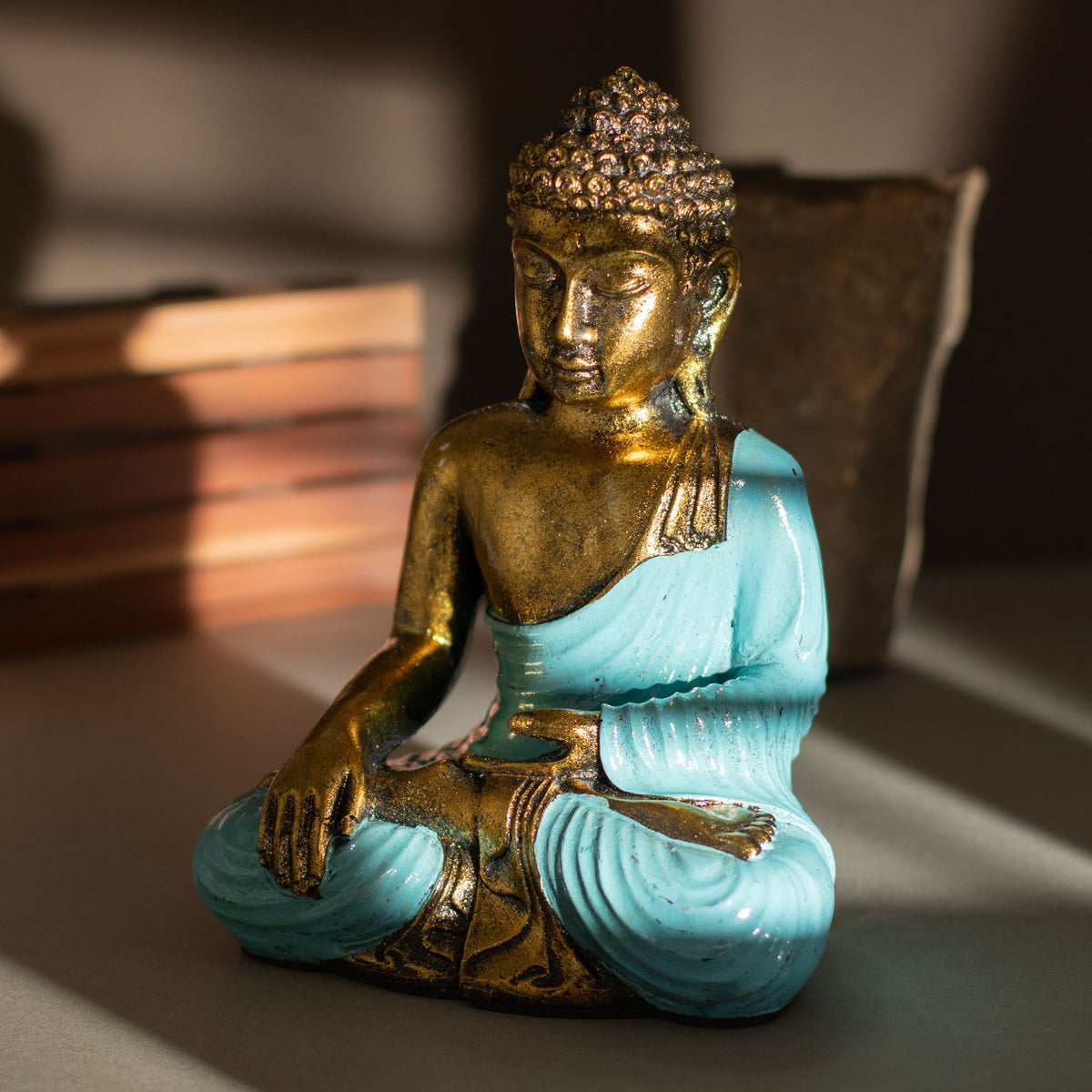 Buddha in Petrol & Gold – Groß