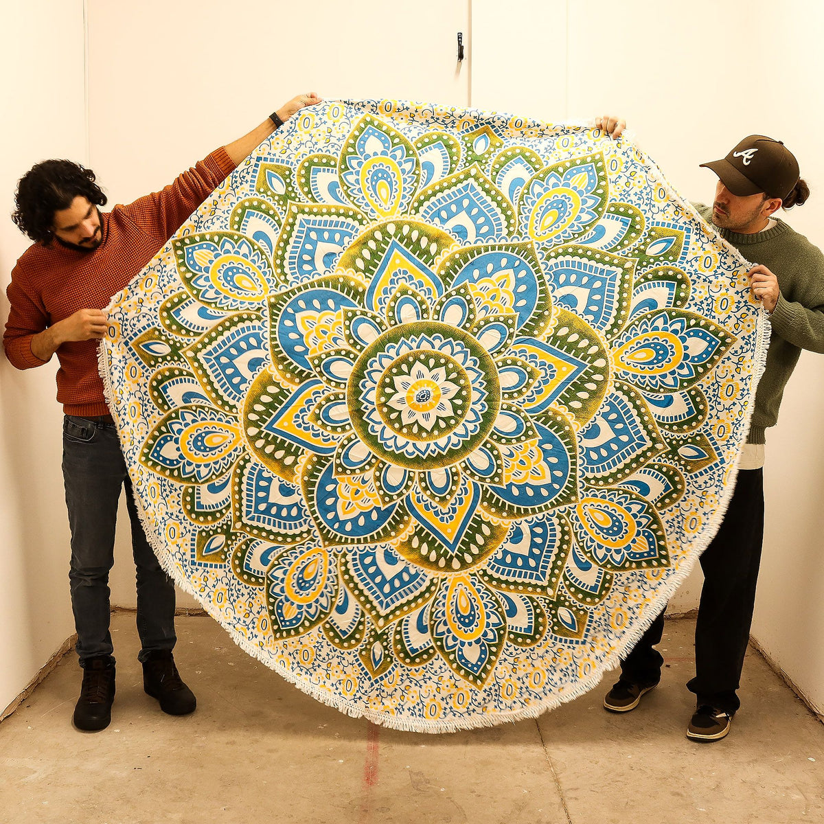 Nagy kerek mandala falidísz (180 cm) - sárga és kék