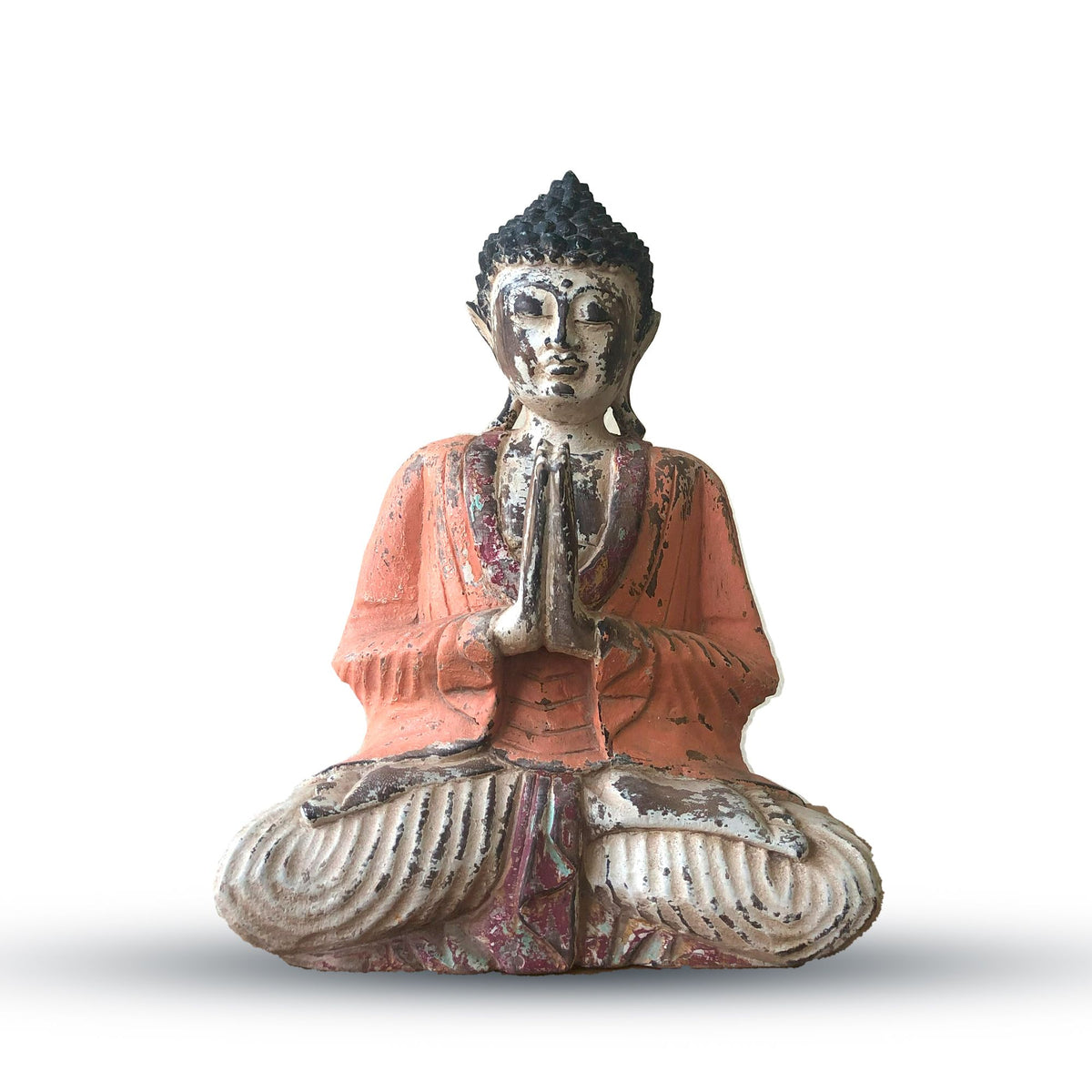 Vintage narancssárga, kézzel faragott Buddha szobor - 30 cm - Üdvözlés