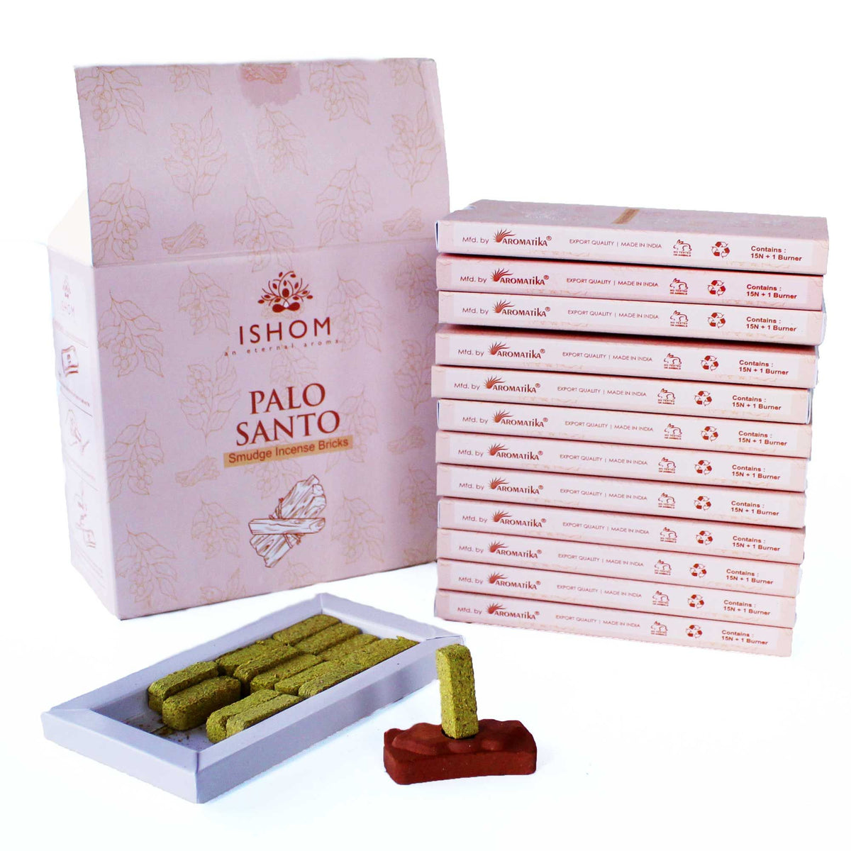 Füstölő gyantatégla tartóval, 15 db – palo santo