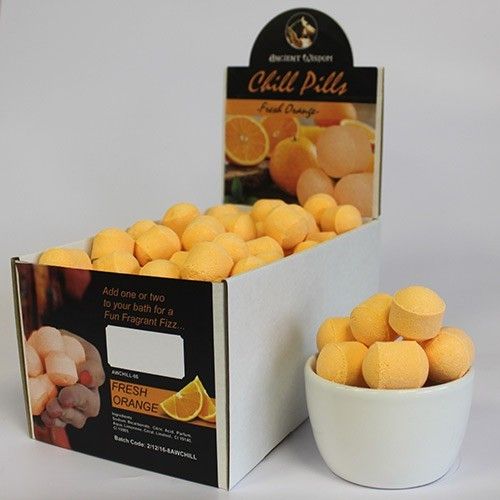 Chill Pills – šumivé tablety do koupele, krabice 1,3 kg – svěží pomeranč