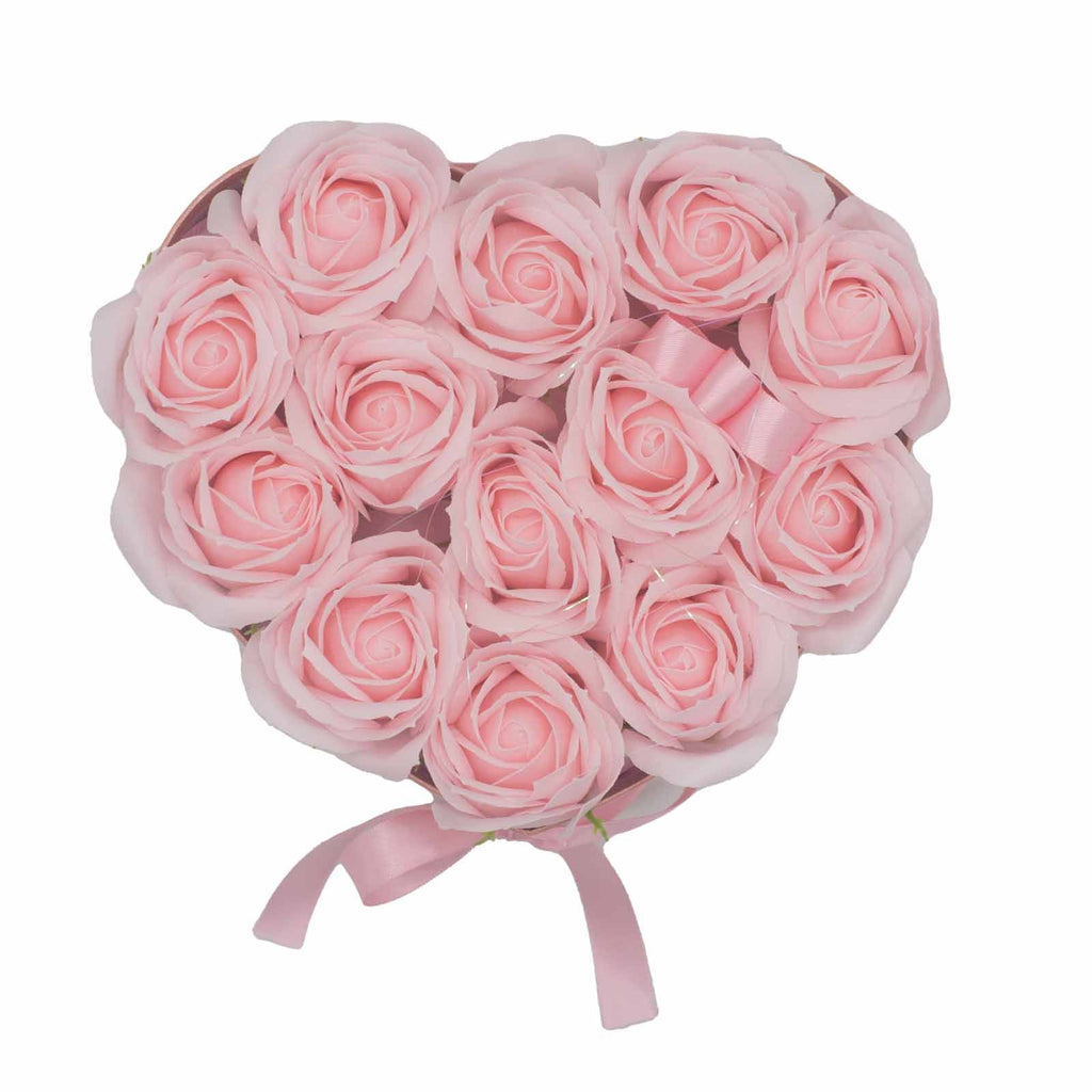 Seifenblumen-Geschenkstrauß - 13 rosa Rosen - Herz