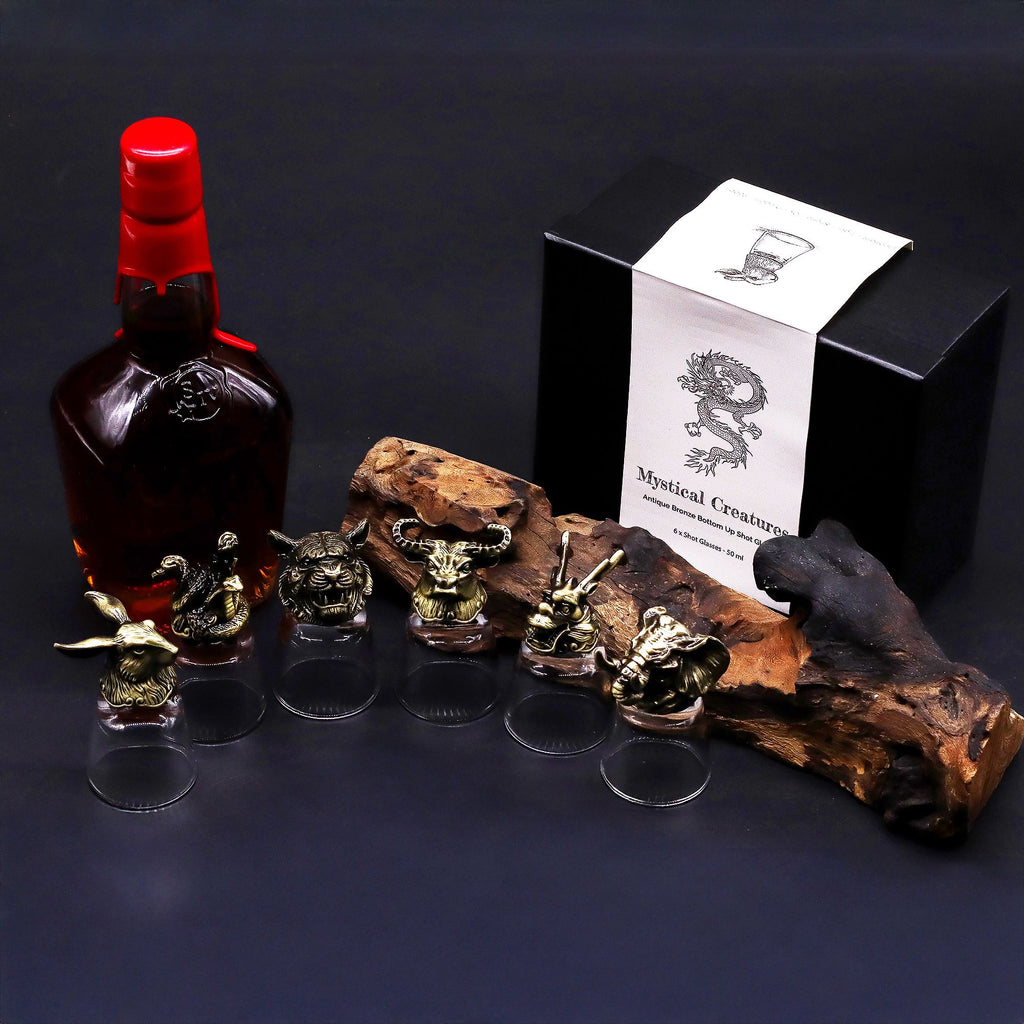 Geschenkset mit 6 Schnapsgläsern (50ml) - Wilde Waldtiere - Antikbronze