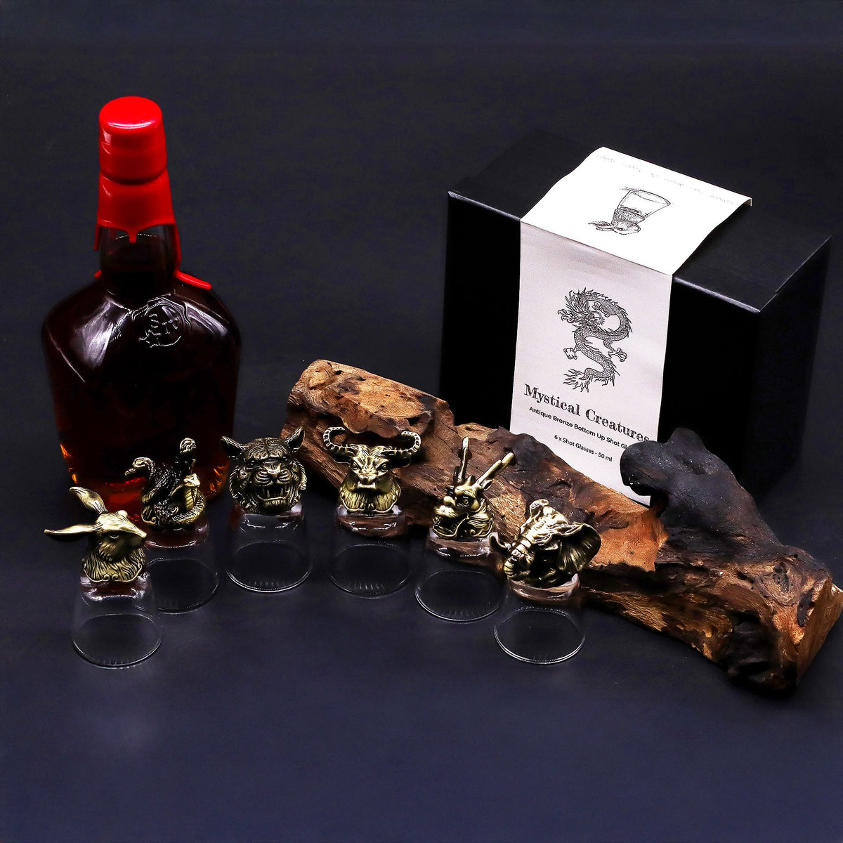 Geschenkset mit 6 Schnapsgläsern (50ml) - Wilde Waldtiere - Antikbronze