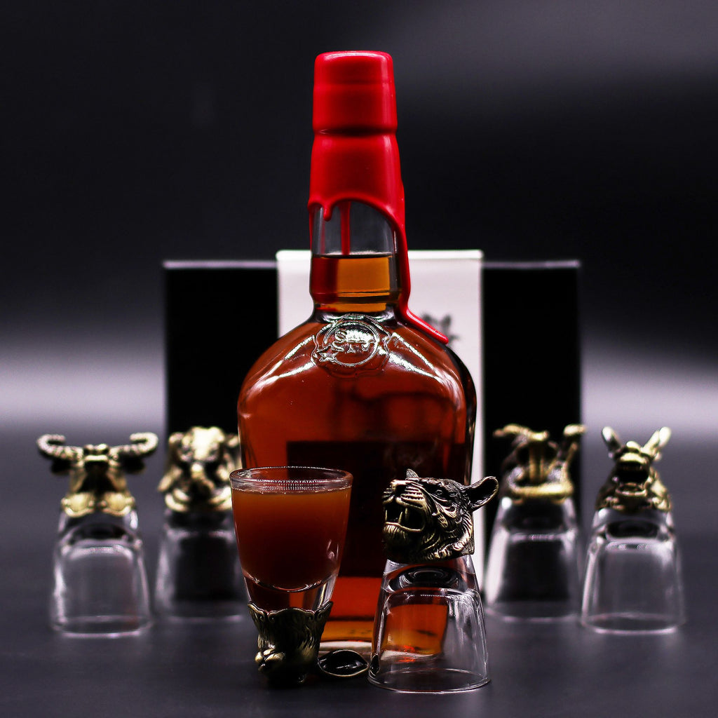 Geschenkset mit 6 Schnapsgläsern (50ml) - Wilde Waldtiere - Antikbronze