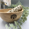 Holzschale für Räucherbündel und Ritualopfergaben - Baum des Lebens - 14x7cm