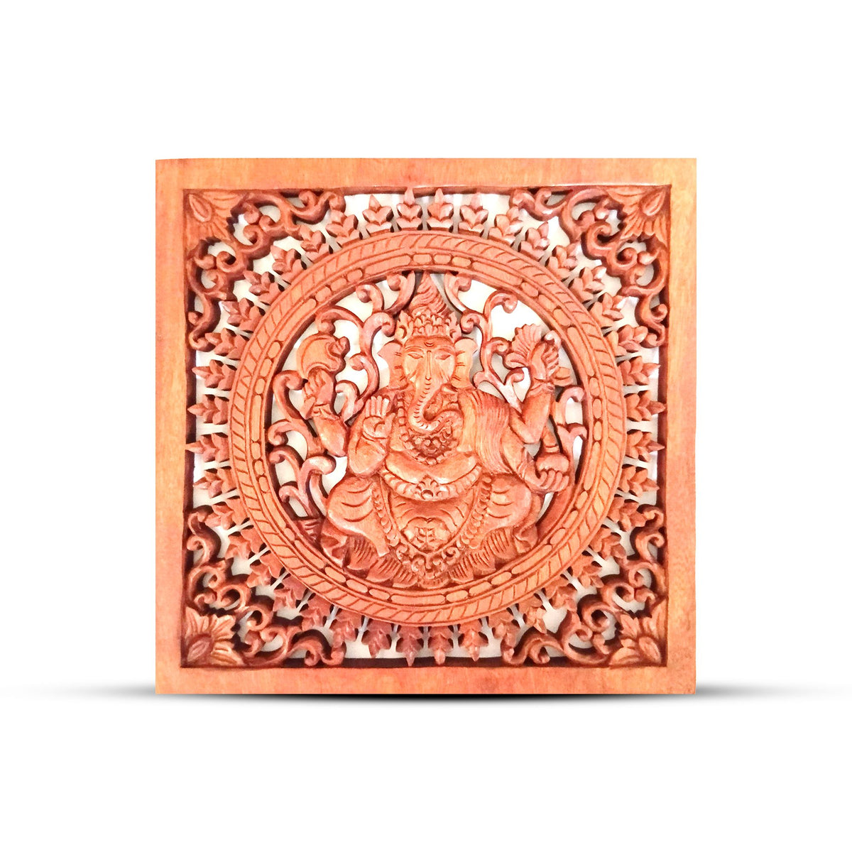 Négyzet alakú dekoratív fa Buddha és Ganesh falikép 40x40