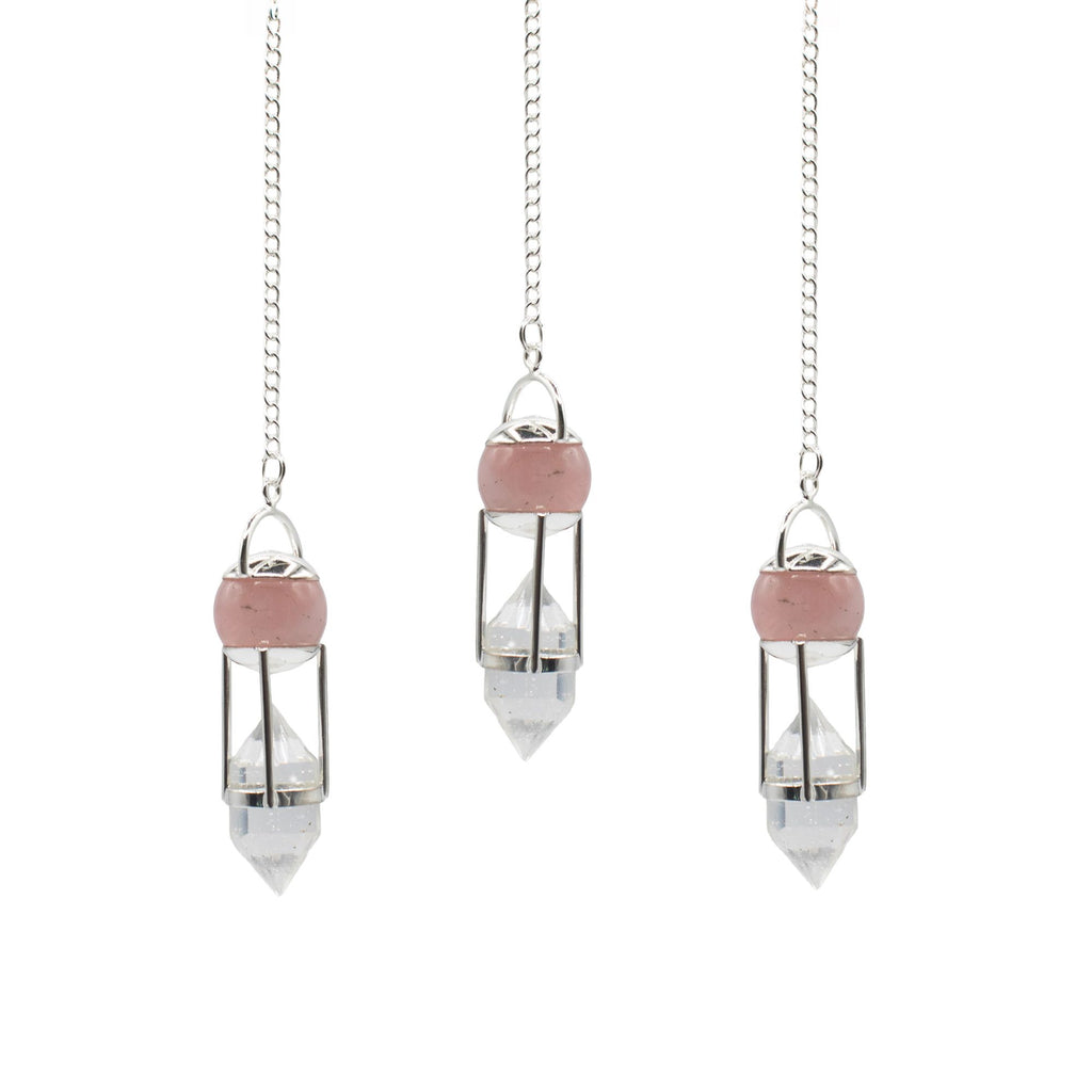 The Heart Whisperer- Double Power Pendulum - Rose Quartz Globe - Clear Quartz Double Terminated