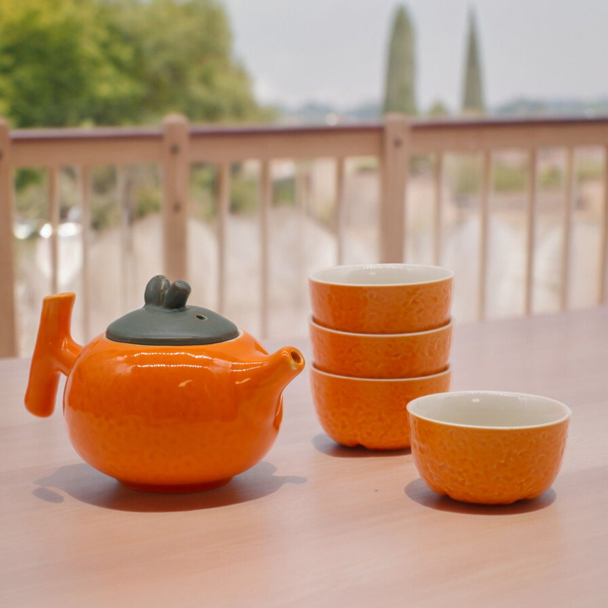Bylinková čajová sada oranžová – kanvica a štyri šálky