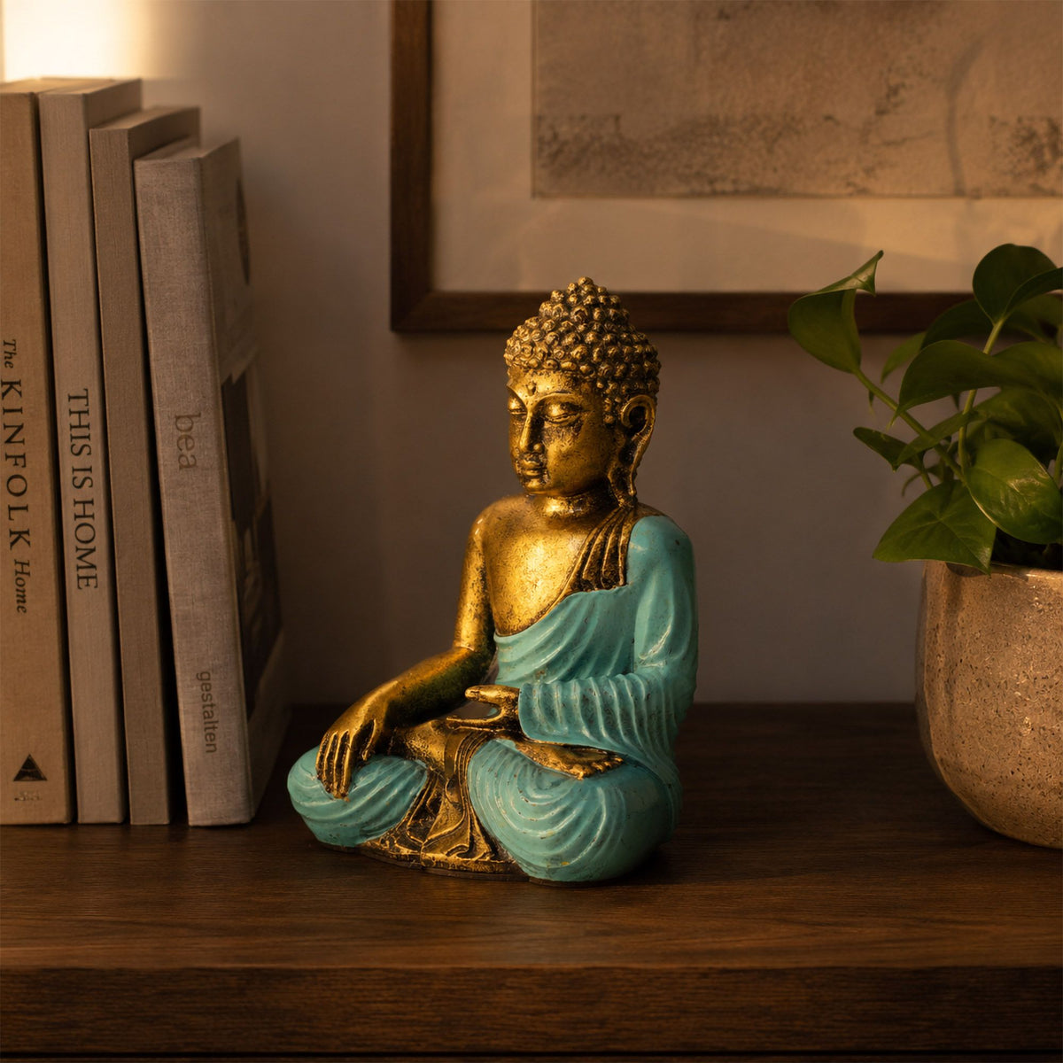 Buddha in Petrol & Gold – Groß
