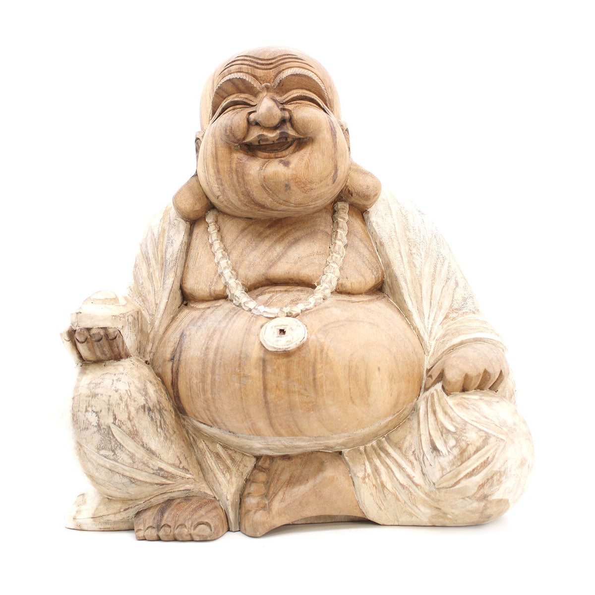 Kézzel faragott Buddha szobor - 40 cm, boldog - Fehérített