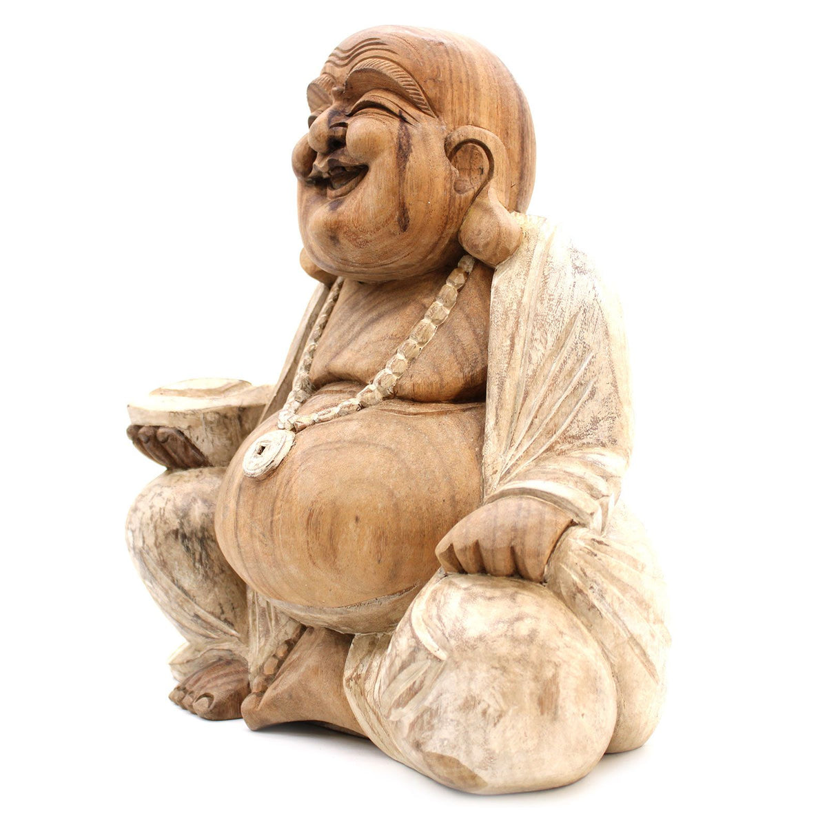 Kézzel faragott Buddha szobor - 40 cm, boldog - Fehérített