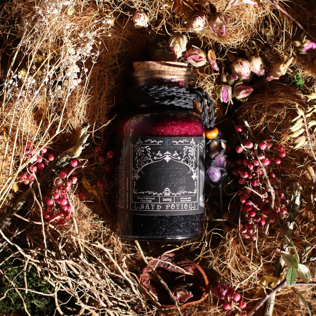 Ancient Witch fürdővarázs-főzet és ametiszt kristály amulett - Csábítás