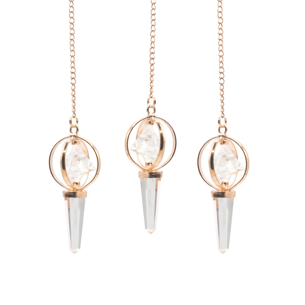 Stellar Gateway - Two Piece Spinning Merkaba Star in Copper Pendulum -  Clear Quartz
