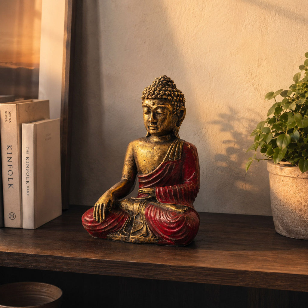 Buddha in Rot & Gold – Groß