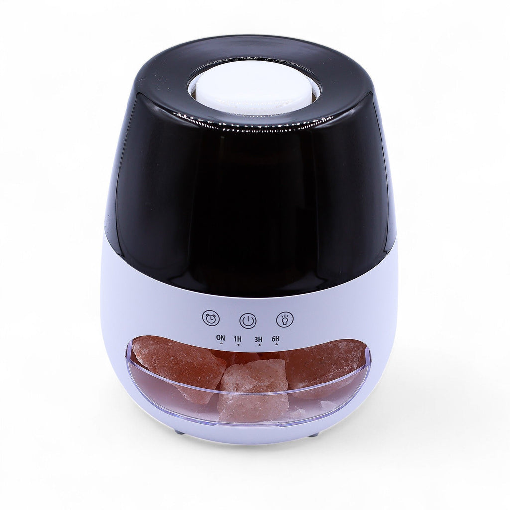 Aroma difuzér s efektem plamene a solným kamenem – bílý, USB – měnící barvy a časovač