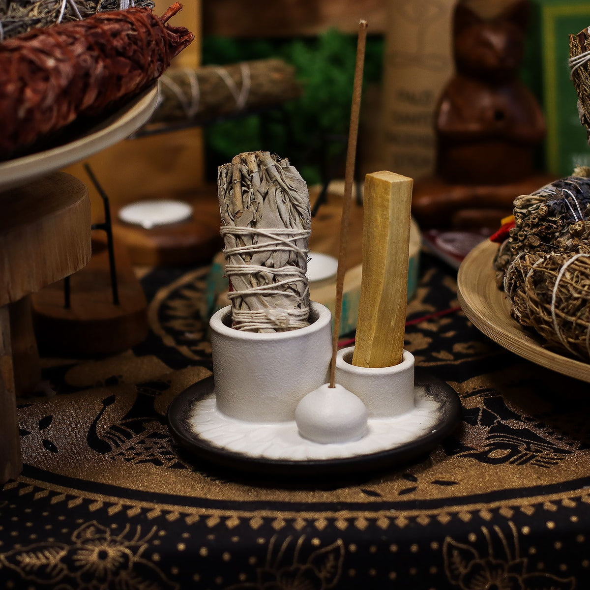 Halter für Palo Santo & Räucherbündel - Mandala - Weiß & Grau