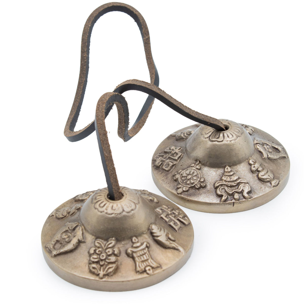 Prémium sárgaréz tibeti tingsha - szerencseszimbólumok - kb. 6 cm (155 g)