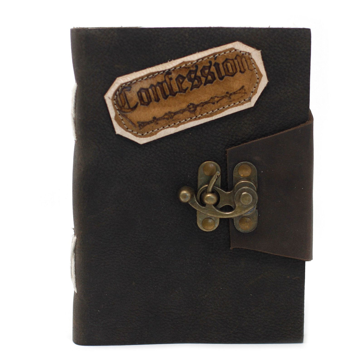 Bőrkötéses napló zárral - Confessions, fekete, 18x13 cm