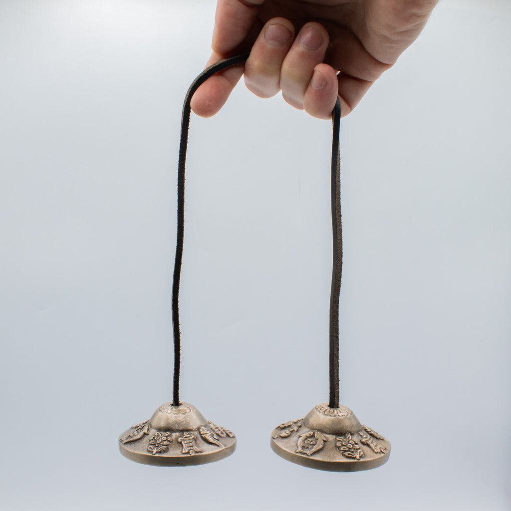 Prémiové mosadzné tibetské činelky Tingsha – symboly šťastia – cca 6cm (155g)