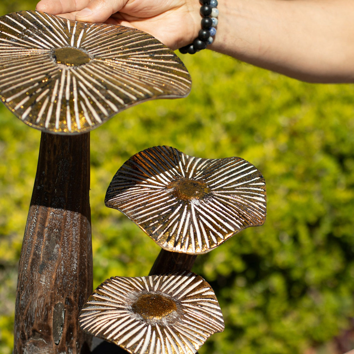 Große goldene Pilz-Deko - 32cm - Natur