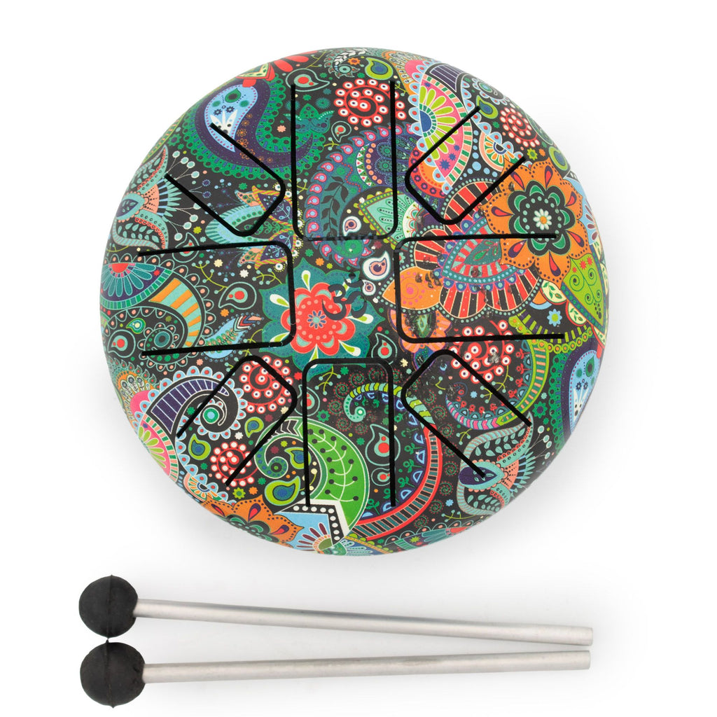 Flache mittlere Happy Drum Mandala Blatt - 14x7cm