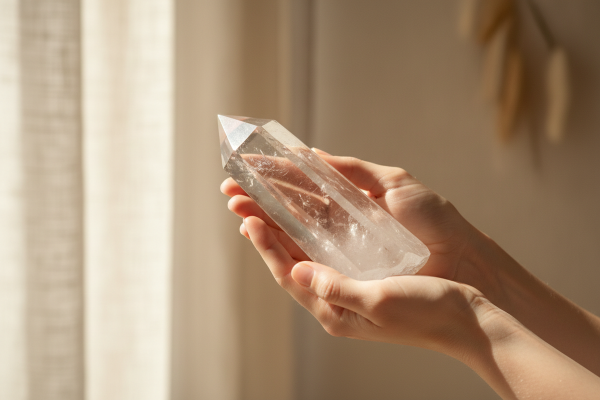 Hands holding crystal
